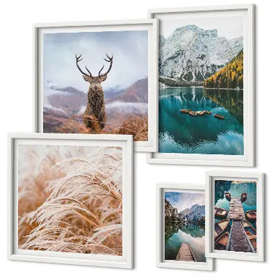 Set of 5 wall art pieces featuring mountain landscapes and the beauty of nature