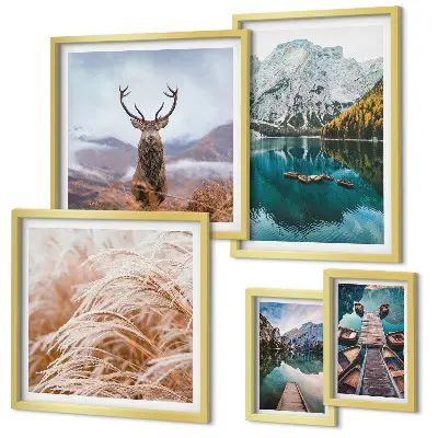 Set of 5 wall art pieces featuring mountain landscapes and the beauty of nature