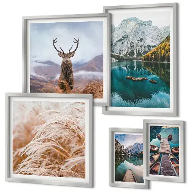 Set of 5 wall art pieces featuring mountain landscapes and the beauty of nature
