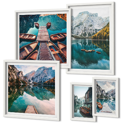 Gallery wall Mountain lakes wooden boats