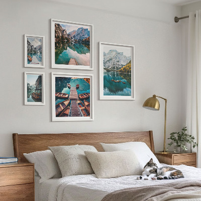Gallery wall Mountain lakes wooden boats