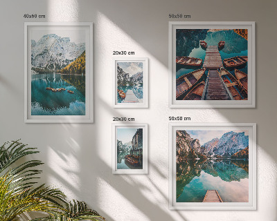 Gallery wall Mountain lakes wooden boats