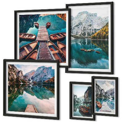 Gallery wall Mountain lakes wooden boats