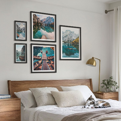 Gallery wall Mountain lakes wooden boats