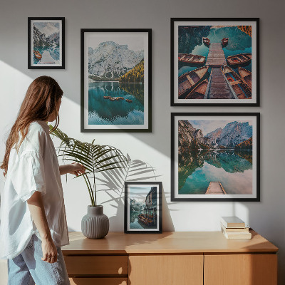 Gallery wall Mountain lakes wooden boats