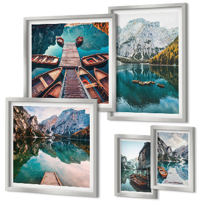 Gallery wall Mountain lakes wooden boats