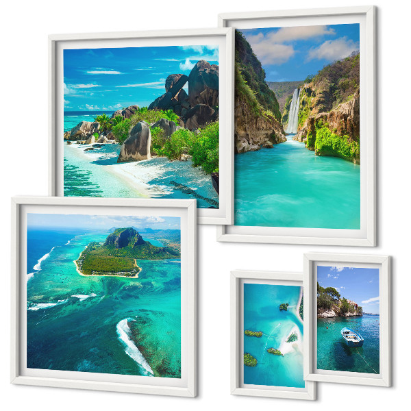 Framed photo set Tropical waterfalls and beaches