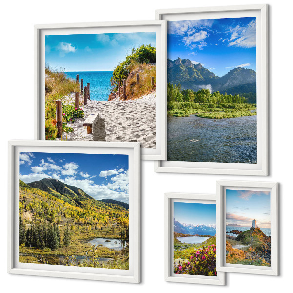 Set of 5 wall art pieces Landscapes of mountains and beaches