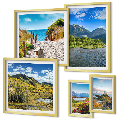 Set of 5 wall art pieces Landscapes of mountains and beaches