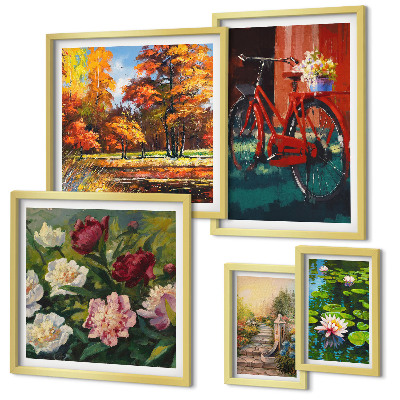 Set of 5 wall art pieces Flower bikes picturesqueness