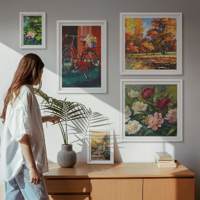 Set of 5 wall art pieces Flower bikes picturesqueness