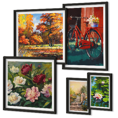 Set of 5 wall art pieces Flower bikes picturesqueness