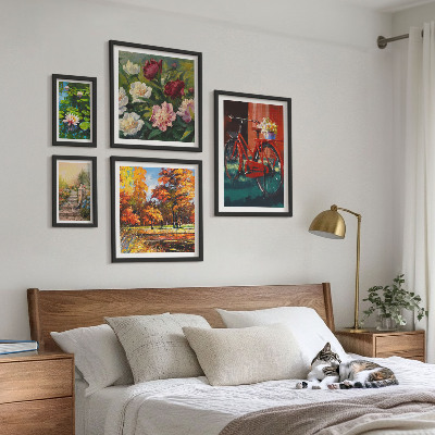Set of 5 wall art pieces Flower bikes picturesqueness