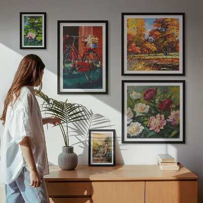 Set of 5 wall art pieces Flower bikes picturesqueness