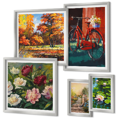 Set of 5 wall art pieces Flower bikes picturesqueness