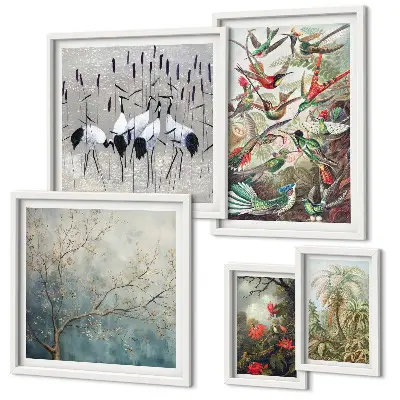 Vintage tropical birds wall art set of 5 pieces