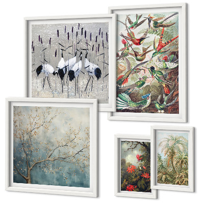 Set of 5 wall art pieces Vintage tropical birds
