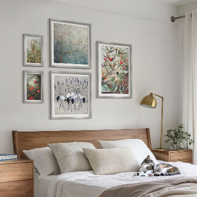 Set of 5 wall art pieces Vintage tropical birds