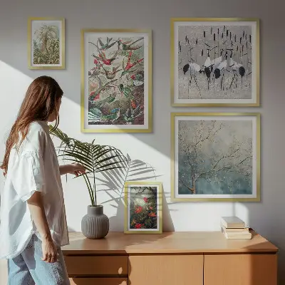 Vintage tropical birds wall art set of 5 pieces