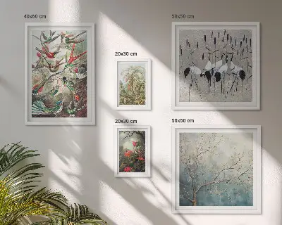 Vintage tropical birds wall art set of 5 pieces