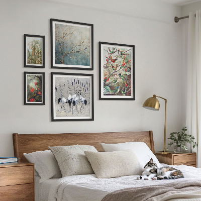 Set of 5 wall art pieces Vintage tropical birds