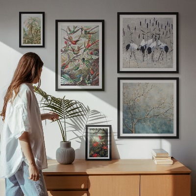 Set of 5 wall art pieces Vintage tropical birds