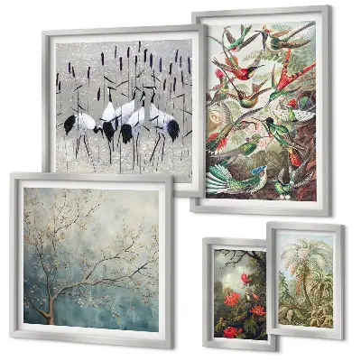 Vintage tropical birds wall art set of 5 pieces