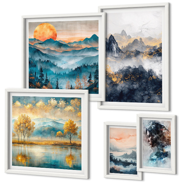 Framed photo set Mountain landscapes and portraits