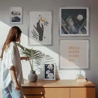 Set of 5 wall art pieces boho style with nature and inspirational quotes