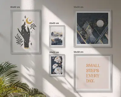 Set of 5 wall art pieces boho style with nature and inspirational quotes