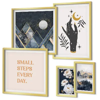 Set of 5 wall art pieces boho style with nature and inspirational quotes