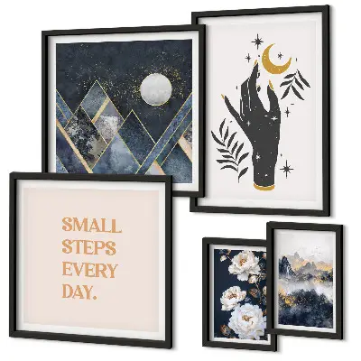 Set of 5 wall art pieces boho style with nature and inspirational quotes