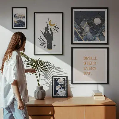 Set of 5 wall art pieces boho style with nature and inspirational quotes