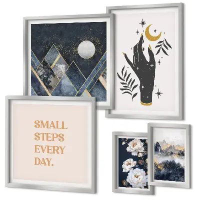 Set of 5 wall art pieces boho style with nature and inspirational quotes