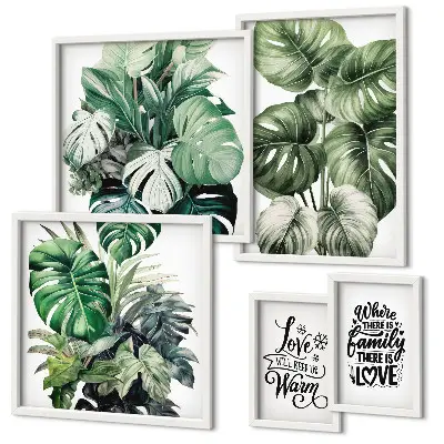 Gallery wall art set boho plant motifs and inspirational quotes