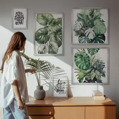 Gallery wall art set boho plant motifs and inspirational quotes
