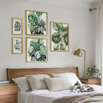 Gallery wall art set boho plant motifs and inspirational quotes