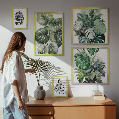 Gallery wall Plant motifs boho quotes