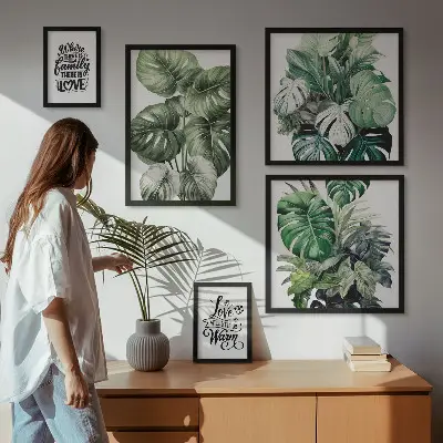 Gallery wall art set boho plant motifs and inspirational quotes