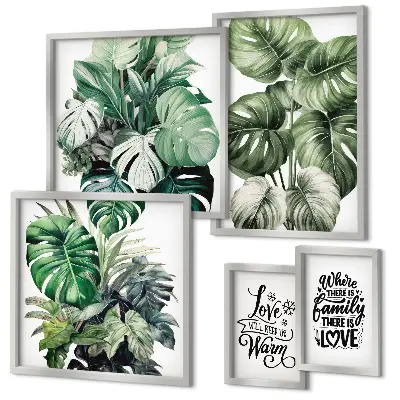 Gallery wall art set boho plant motifs and inspirational quotes