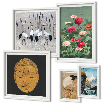 Framed photo set Asian landscapes flowers