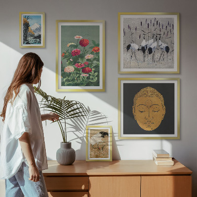 Framed photo set Asian landscapes flowers