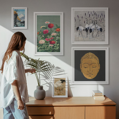 Framed photo set Asian landscapes flowers