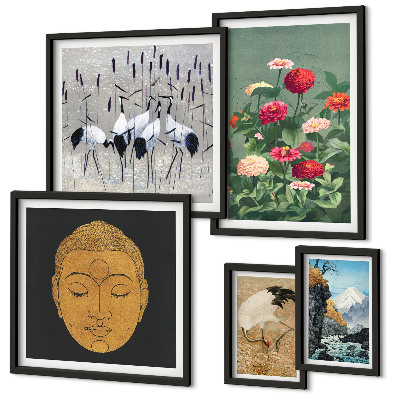 Framed photo set Asian landscapes flowers