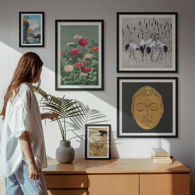 Framed photo set Asian landscapes flowers