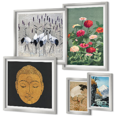 Framed photo set Asian landscapes flowers