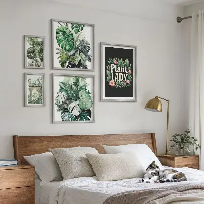 Gallery wall art boho botanical green accents