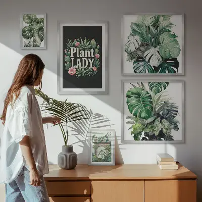 Gallery wall art boho botanical green accents