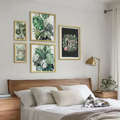 Gallery wall art boho botanical green accents