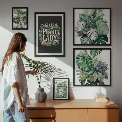 Gallery wall art boho botanical green accents
